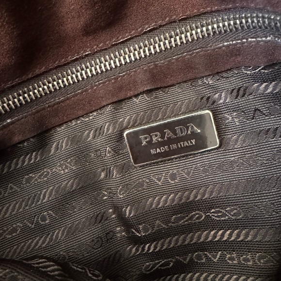 Prada Vintage Scamosciato Brown Suede Shoulder Bag Silver Hardware Push Lock - Picture 15 of 16